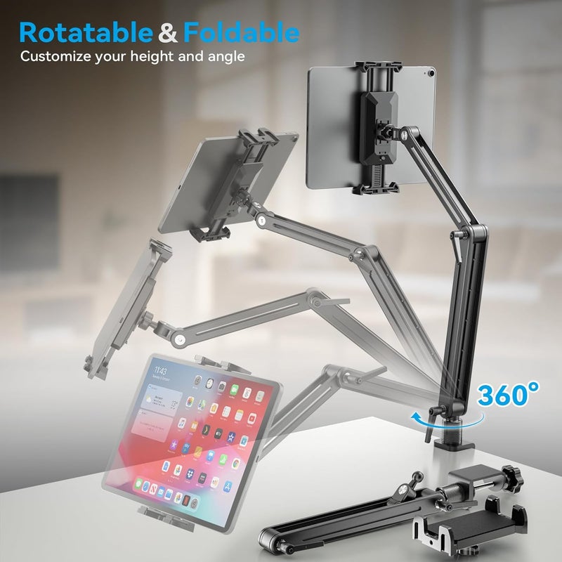 Jakeko Adjustable Portable Monitor Stand 15.6" - 360° Rotating Base Tall Tablet Desk Arm Holder Stand for iPad Air/Pro/Mini Swivel Flexible Bed Clamp Mount Soporte para Tablet/Monitor Portatil/Ereader - Image 3